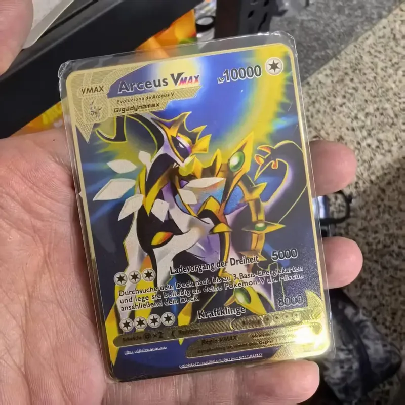 Pokemon Metal Cards in Deutsch Terastal Pikachu Arceus Charizard DIY Trading Flash Card Anime Cartoon Gift
