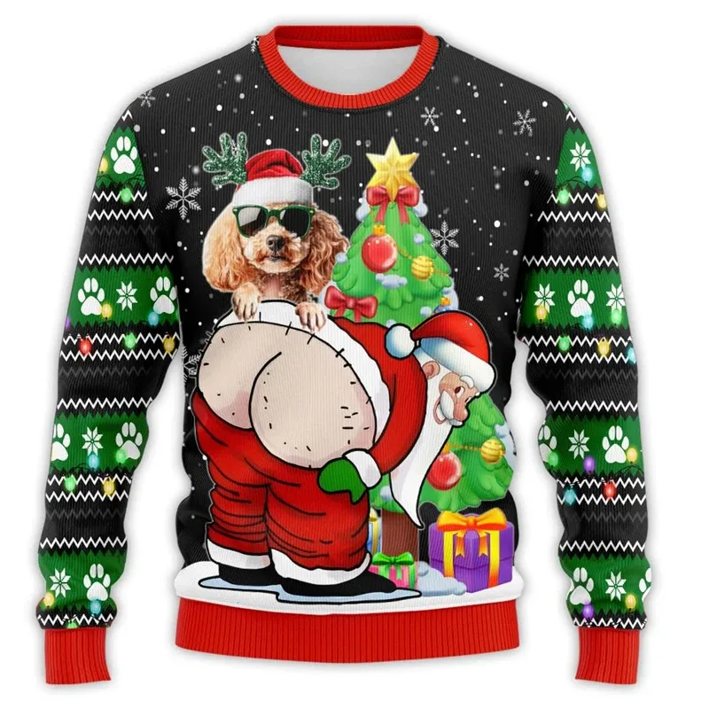 Naughty Santa Pet Dog 3D Printed Ugly Christmas Sweater Funny Poodle Schnauzer Bulldog Sweatshirts Unisex Hilarious Pullovers — image 10