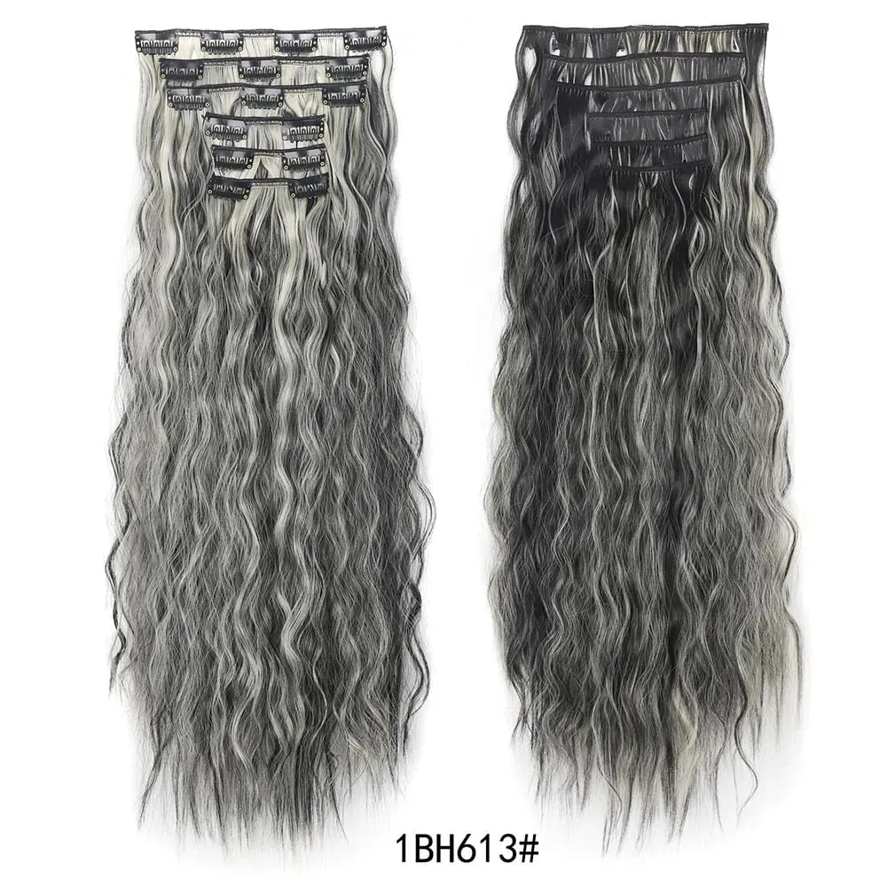 Jeedou Corn Wavy Clip‑in Hair Extensions 6‑Piece 16‑Clips Synthetic High‑Temp Fiber Voluminous Hair Pieces for Ladies