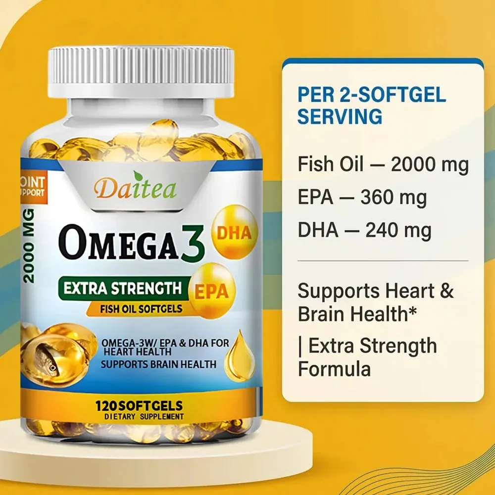 EPA 및 DHA가 함유된 오메가 3 피쉬 오일 2000mg 소프트젤 심장 뇌 관절 및 눈 건강 지원 신경 기능 및 면역력 향상 — image 3
