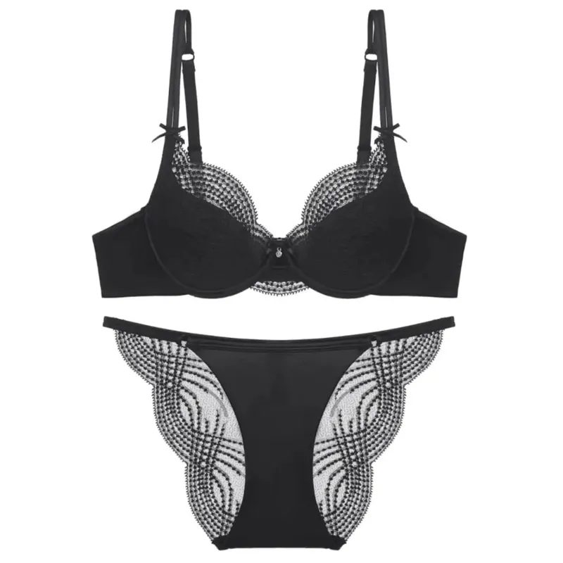 Meia xícara conjunto de lingerie feminina copo fino push up macio underwire sutiã calcinha pequeno peito reunir apoio lateral anti sag roupa interior 32-38 — image 10