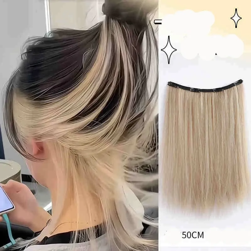 V-shaped One-Piece Synthetic 4 Clip In Hair Extensions Long Straight Hairstyle Hairpiece Colour 50CM Natural Fake Hair — image 14