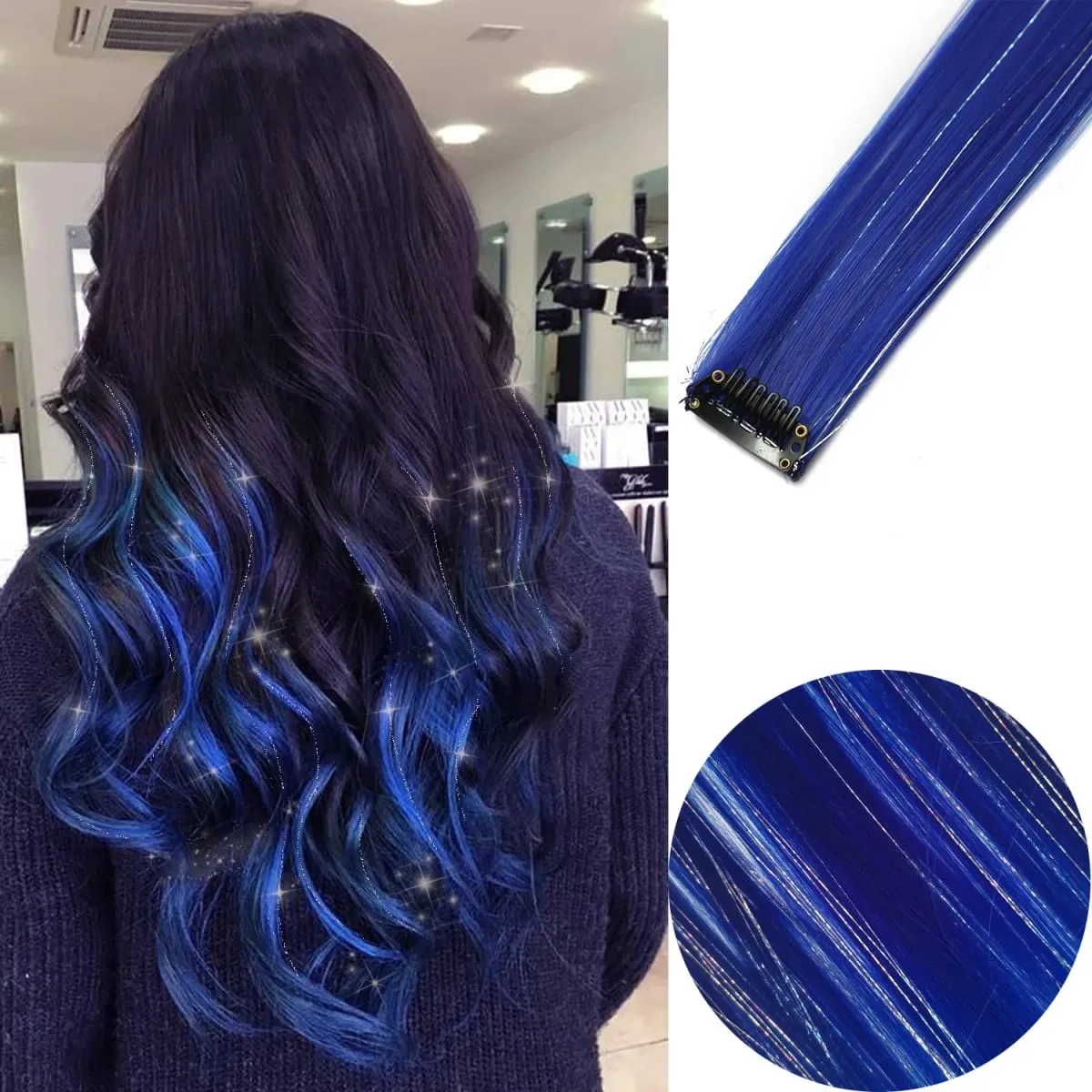 6pcs/pack Colored Party Highlights Clip in Hair Extensions 22 inches Multi-colors Straight Hair Synthetic Hairpieces