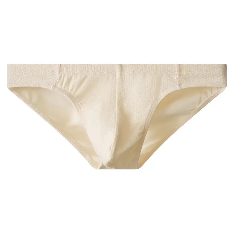 3-Piece Men's Low-Waist Cotton Textured Briefs Set - Minimalist Solid-Color Underwear (Beige/White/Light Gray) — image 4