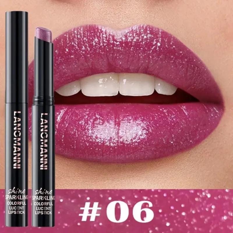 10 Colors Rotating Diamond Lipstick Slanted Glitter Shiny Metallic Lip Tint Long Lasting Nude Shimmer Shiny Lip Gloss Makeup
