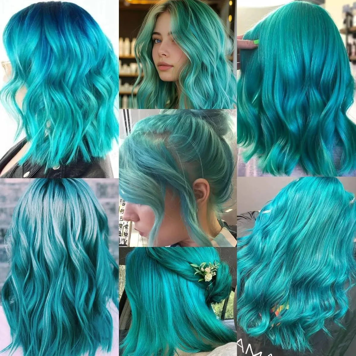 14 Buah Klip Ekstensi Rambut Biru Teal Dalam 22 Inci Aksesori Rambut Pelangi Ekstensi Sorotan Neon Sintetis Pesta Berwarna — image 5