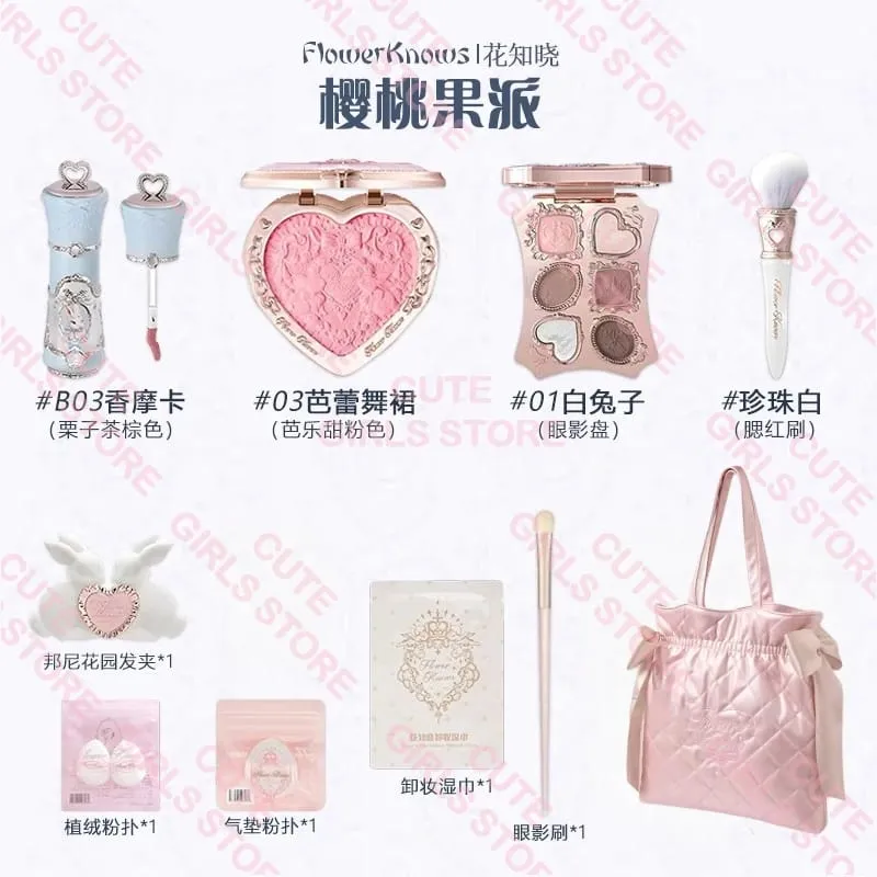 ชุดแต่งหน้า Flower Knows Bunny Garden All-in-One: ใหม่ กระเป๋าสะพายไหล่สีชมพู Cushion Eyeshadow Palette ชุดเครื่องสำอางลิปกลอสบลัชออน