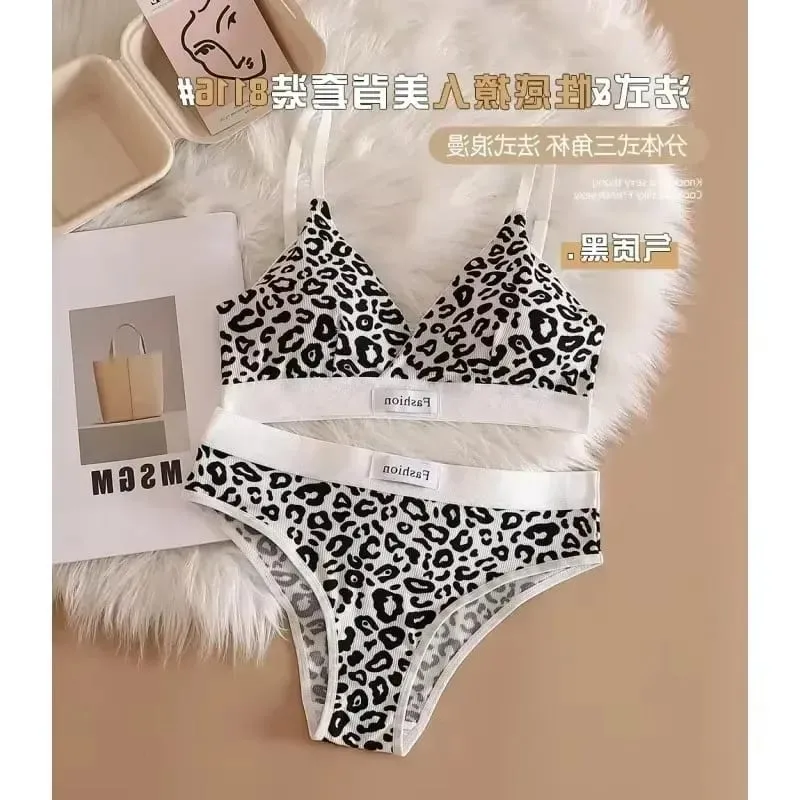 1/3/8Pcs Seamless Bra Set Low Waist Panties Leopard Bralette Sexy Lingerie Set Vneck Sport Brassiere Female Cotton Underwear Set — image 10