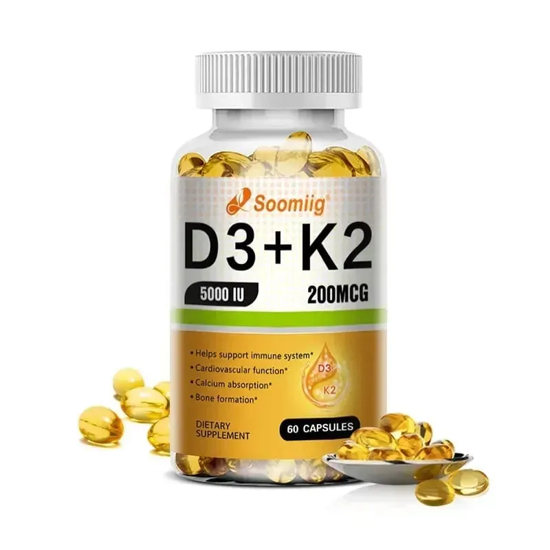Soomiig Vegetarian Vitamin D3+K2 Capsules Promotes Calcium Metabolism Fracture Bone Health Heart and Immune System Support