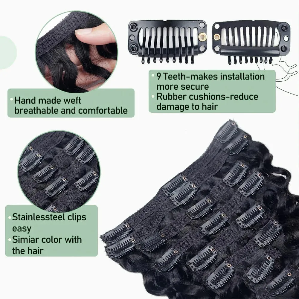 Human Hair Deep Wave Clip In Hair Extensions Brazilian Clip In 8 Pcs/Set Natural Black Color Clip Ins Remy Hair 10-26 Inch 120G — image 4