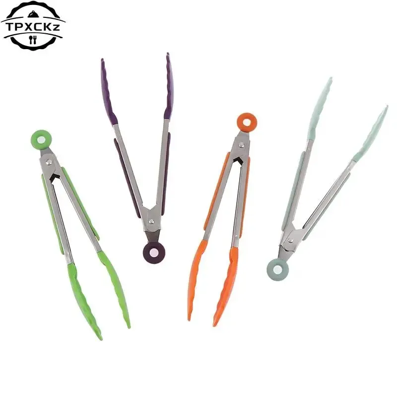 Silicone BBQ Grilling Tong Kitchen Cooking Salad Bread Serving Tong Non-Stick Barbecue Clip Clamp Stainless Steel Tools Gadgets — image 5