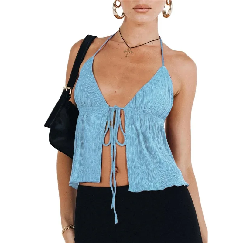 Sexy Summer Cami Top Bowknot Lace-Up Sleeveless Cropped Vest Elegant Youth Clothes Women Fashion Off Shoulder 2024 New — image 11