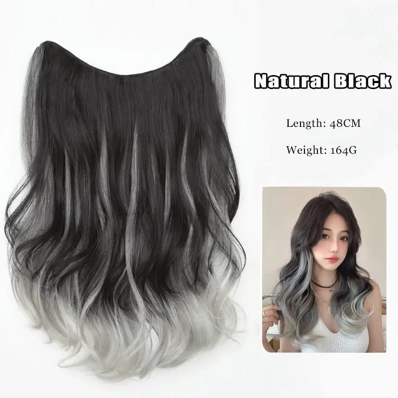 Synthetic Gradient Parisian Painting Dyed Wig Hair Extension Natural Fluffy One Piece Big Wave Long Curly Hair Extension Piece — image 8