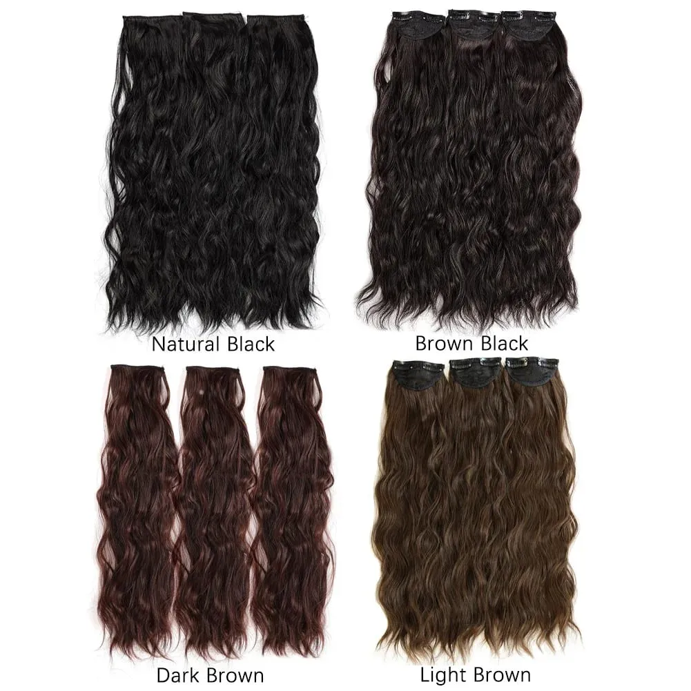 3pcs/set Clip in Hair Extensions Synthetic Hairpieces 20inch Thick Long Straight Clip in on Hair Extensions for Women Girls