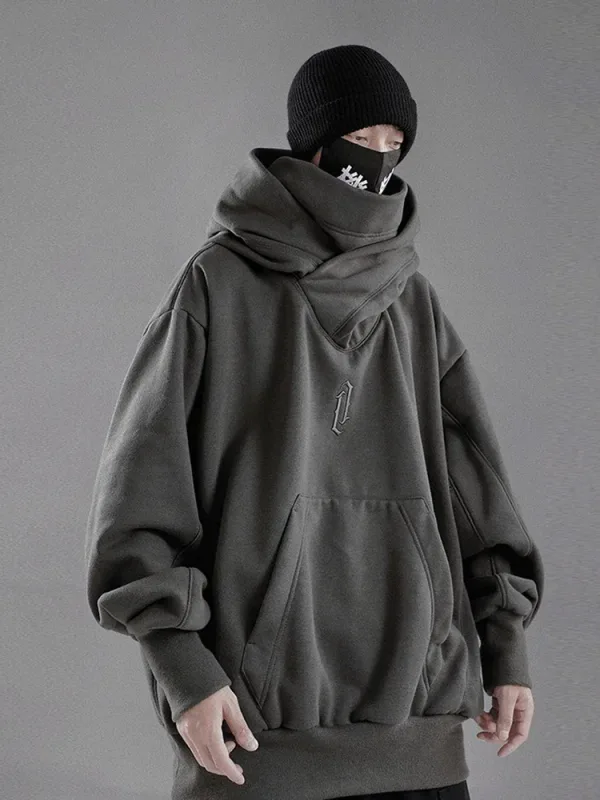 Winter Embroidery Turtleneck Men's Hooded Sweatshirt Japanese Ninja Oversized Hoodies Hip Hop Fleece Pocket Streetwear Y2K Hoody — image 8