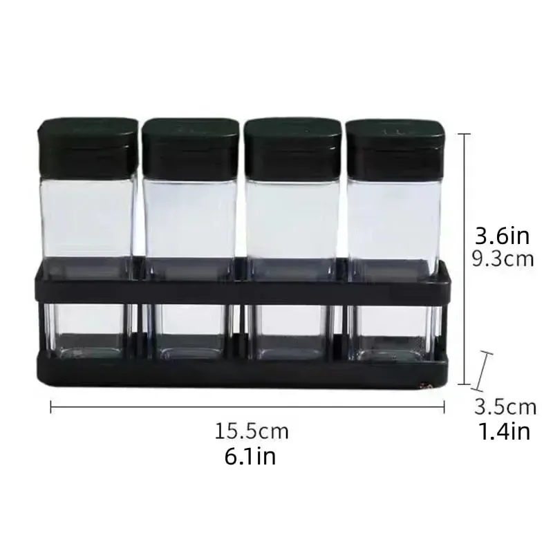 Spice Organizer Set 4-in-1 - Stackable Kitchen Bottles Airtight Lids for Salt Pepper Baking Countertop Space Saver Jars