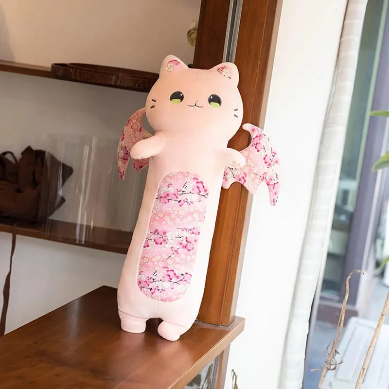 60cm Cute Cat Body Pillows Cherry Blossom Cat with Bat Wing Plush Toys Kawaii Soft Sleeping Pillow Cushion Girl Birthday Gift — image 6