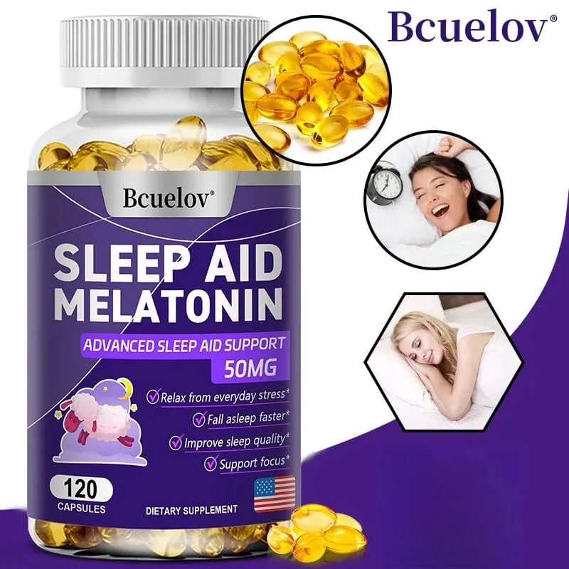 Bcuelov Melatonin Dietary Supplement for Promotes Relaxation and Sleep Health 25mg 30/60/120 Capsules Vegan | Gluten Free — image 1
