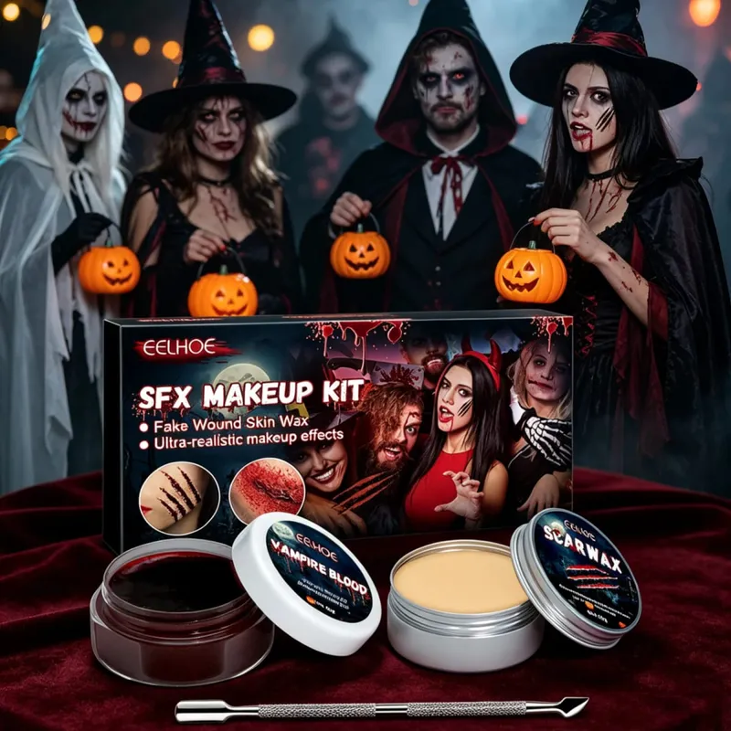 SFX Makeup Kit Fake Wound Vampire Blood Real Effect Long Lasting Safe Skin Friendly Halloween Special Effects Makeup Kit