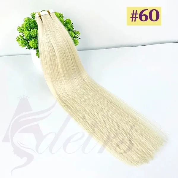 Straight Tape In Human Hair Extensions 100% Real Hair Extensions 16"-24" Black Brown Blonde #613 Invisible Tape In