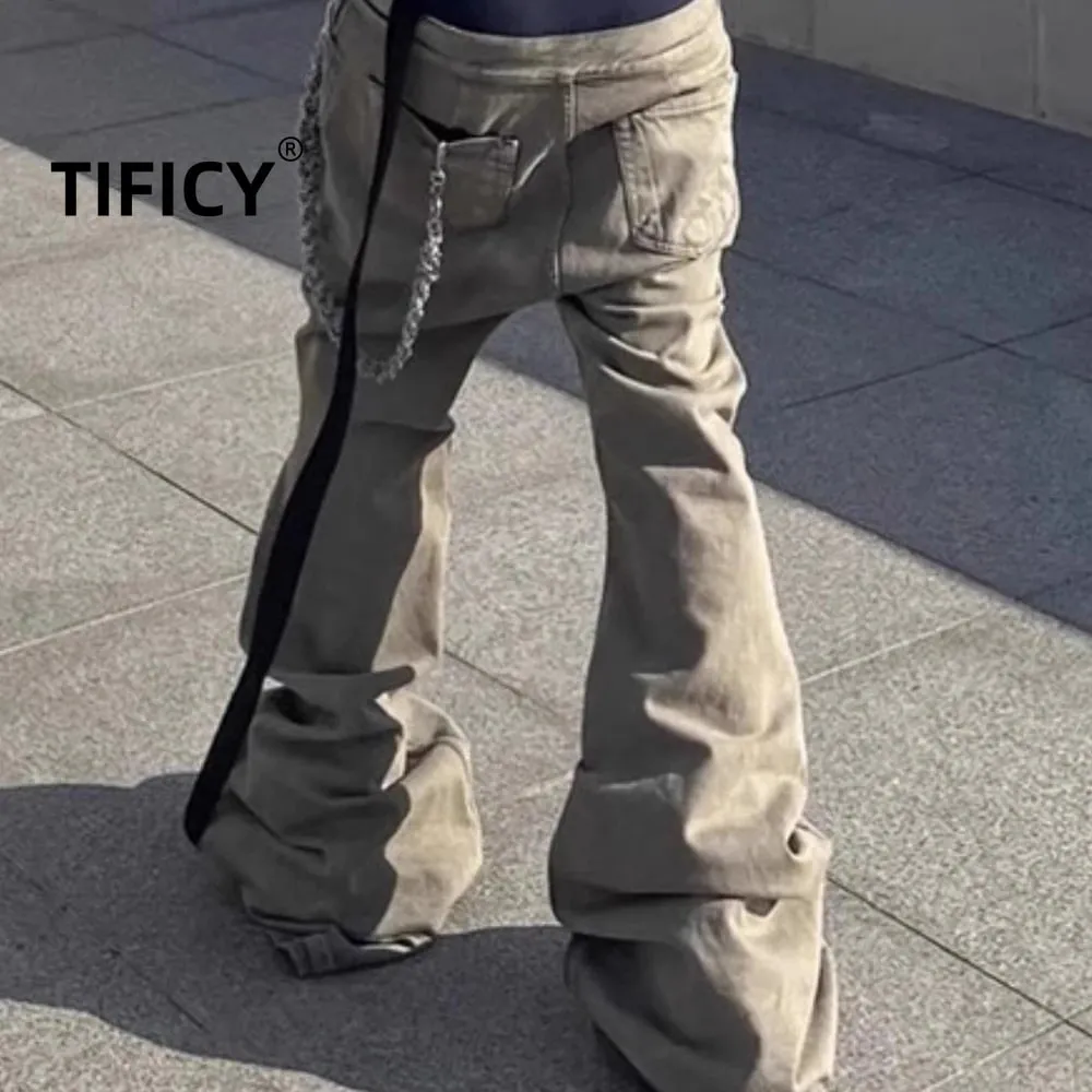 High Street Flare Jeans Men's Gray Denim Pants — image 1