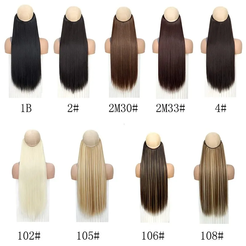 24Inch Synthetic No Clips In Hair Extension Fish Line Invisible Black Blonde One Piece Long Straight Fake Hair Piece for Women
