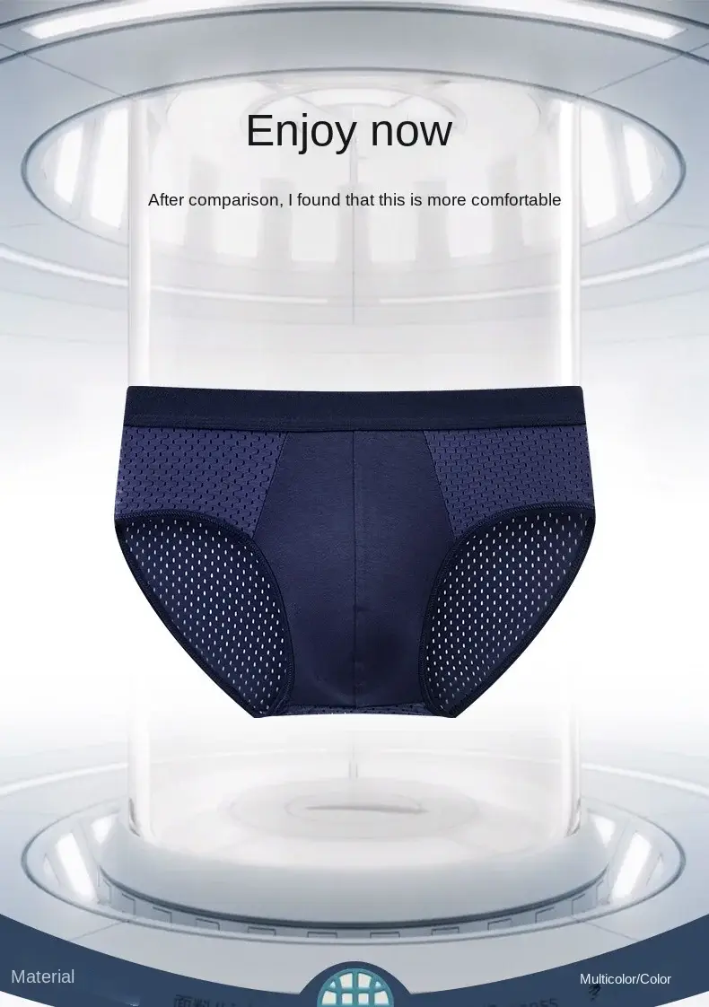 Solid Men Summer Ice Silk Underwear Boxershorts Briefs Breathable Underwear Bamboo Carbon Fiber Anti-Bacterial Hollow Panties — image 1