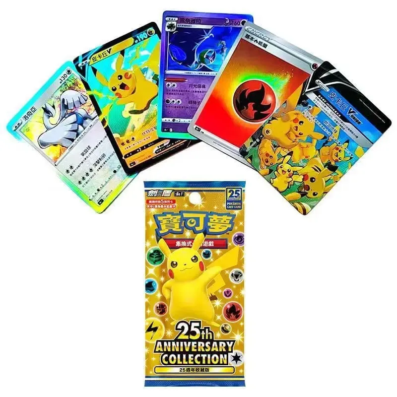 Nová sběratelská karetní hra Pokemon k 25. výročí Hračka Sběratelské lesklé karty Tradiční čínská edice pro sběratele
