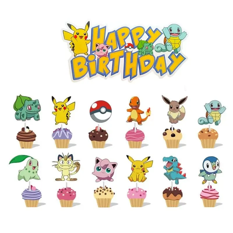 Pokemon Birthday Party Disposable Party Plates Pikachu Theme Tablecloth Character Balloon Birthday Decoration Baby Shower Suppli
