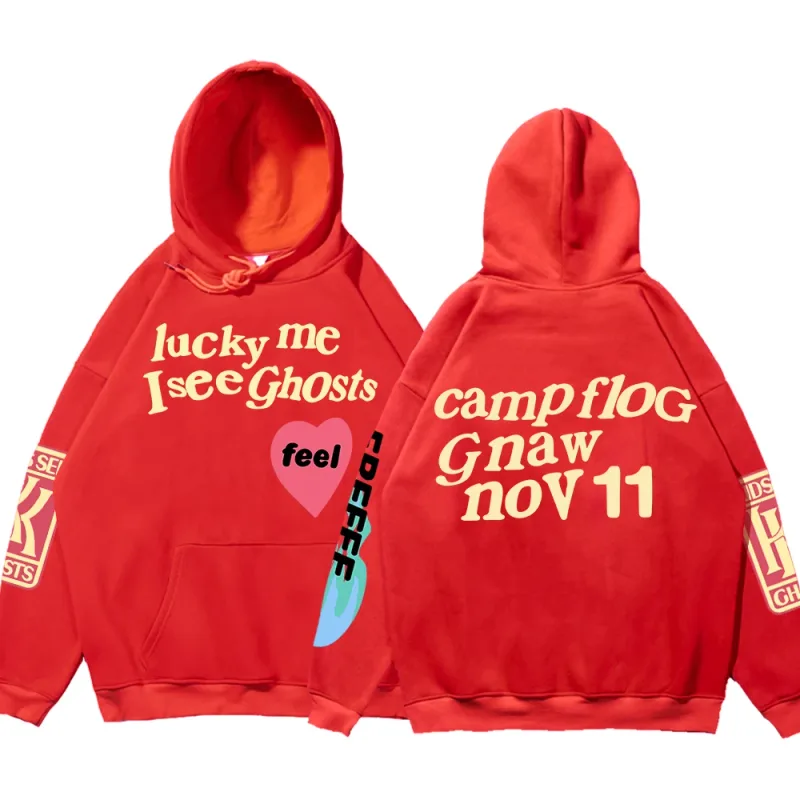 Graffiti Letter Printed Loose Hooded Kanye Sweatshirts Men Oversized Fleece Luck Me I See Ghosts Hoodie Unisex Pullover Hoody — image 14