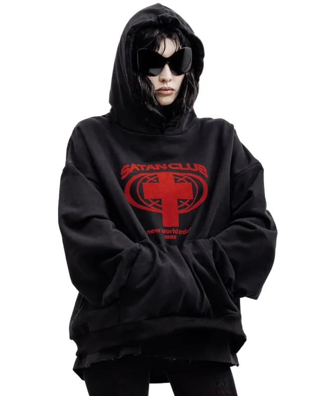 Harajuku Streetwear Oversized Men's Hooded Pullover Satan Club Graphic Print Hoodies Sweatshirts Hip Hop Aesthetic Tops Goth Y2k — image 4