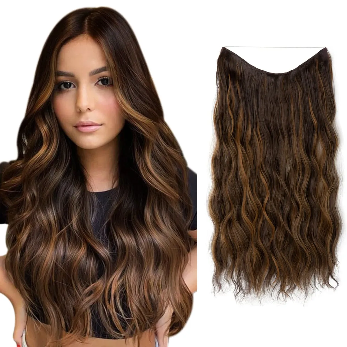 Synthetic Wave Invisible Wire With Clips Hair Extensions Fish Line Natural Blonde Clip In Hairpiece Fake Hair Piece — image 13