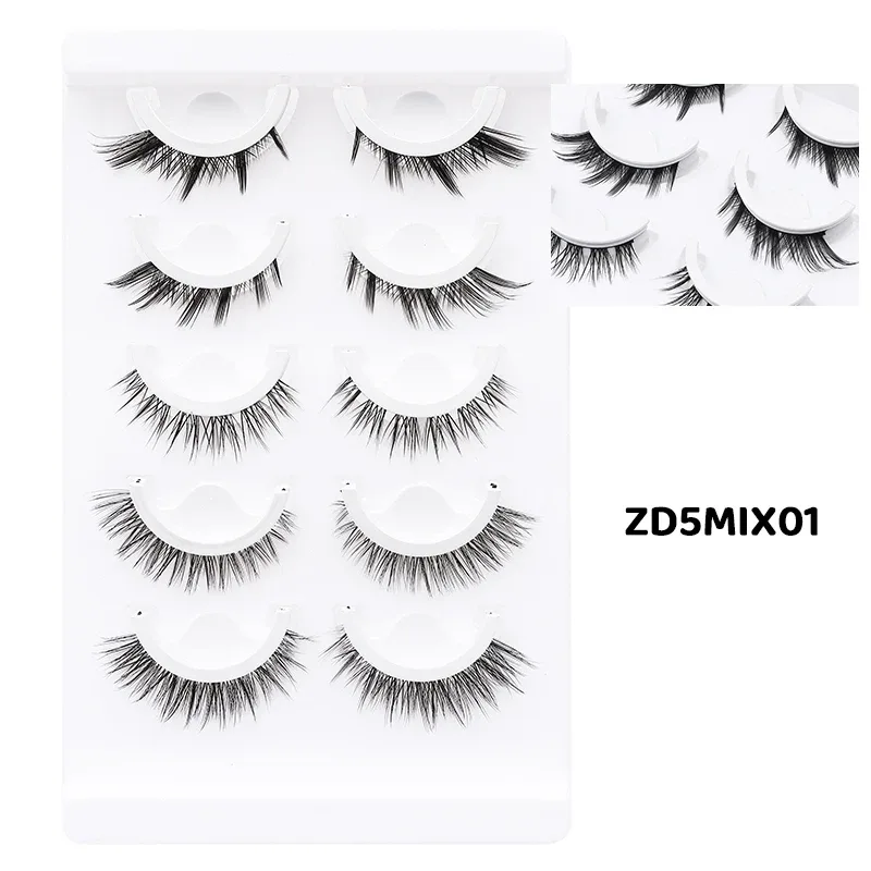 5 paires de faux cils auto-adhésifs Manga de Style mixte, sans colle, bande naturelle réutilisable, pour le maquillage quotidien des yeux — image 8