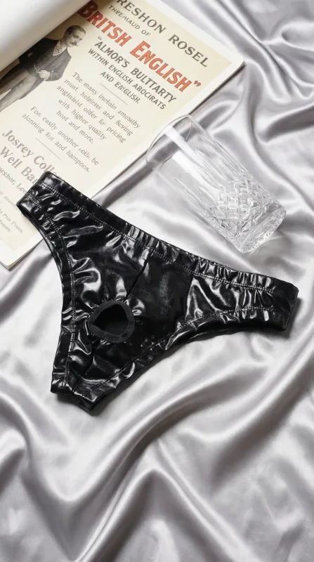Pantaloni a triangolo in pelle PU da uomo 1 pezzo, intimo sexy a triangolo cavo con cavallo, fitness da boxe, novità per adulti, regalo dolce — image 7