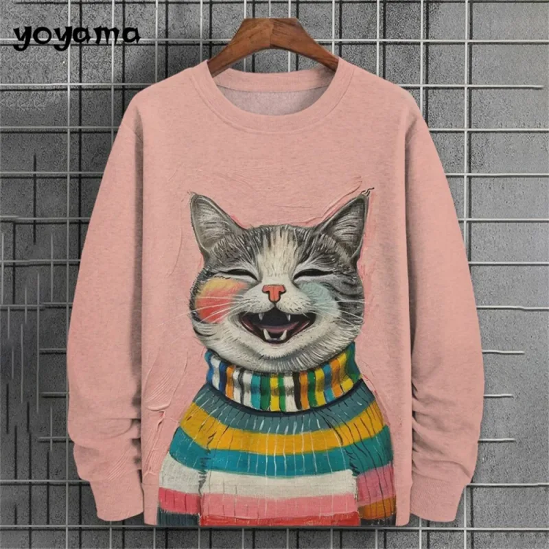 Cat Print Long Sleeve Hoodie for Men Oversized Hoodies Pullover Autumn Men Round Neck Sweatshirt Fashion Unisex Clothing Tops — image 17