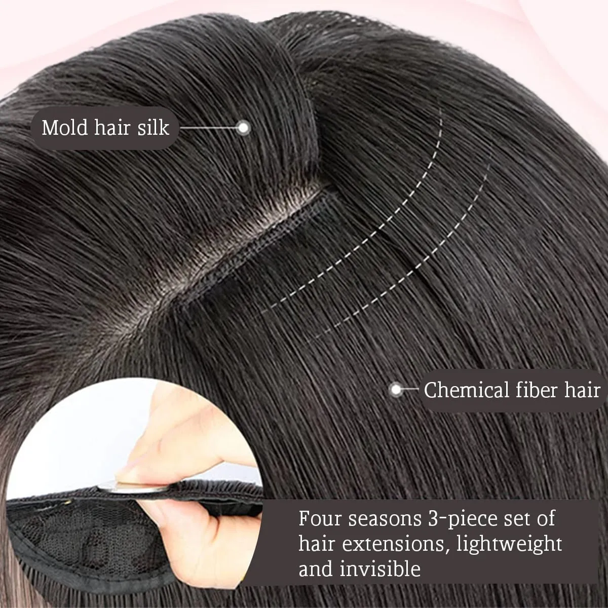 16-24 inch synthetic hair extension Wig patch invisible seamless for women three straight to increase hair volume — image 4