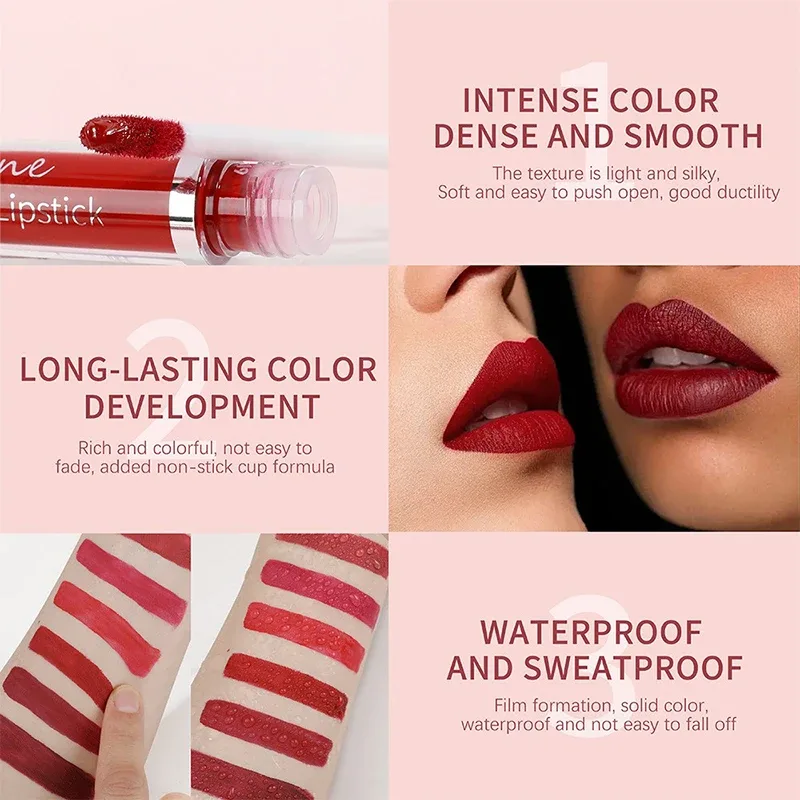 10 Color Waterproof Matte Velvet Lip Glaze Long-Lasting Silky Red Liquid Lipstick High Pigmented Lip Gloss Sexy Makeup for Women — image 5