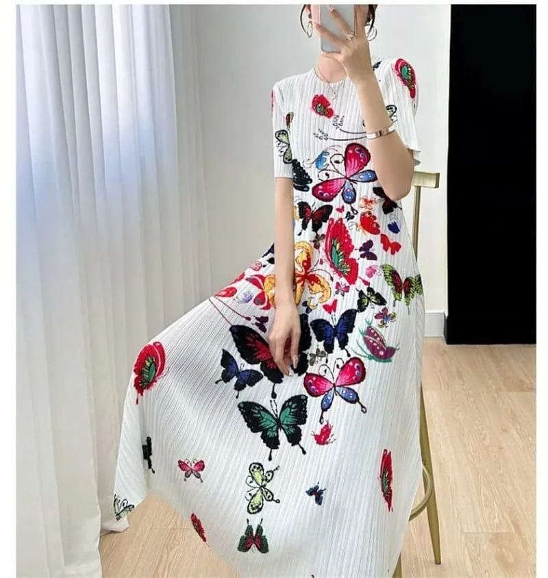Miyake Long Dress Pleated Evening Dresses Printed Female Summer Pleated Joker Fashion Light Luxury Elegant Ladies Style Dress — image 3