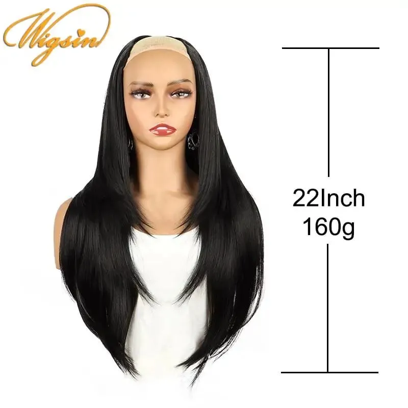 Synthetic 55cm V-shaped Layered 4 Clips Long Straight Hair Extension Natural Invisible Hairpiece Wig for Women — image 4
