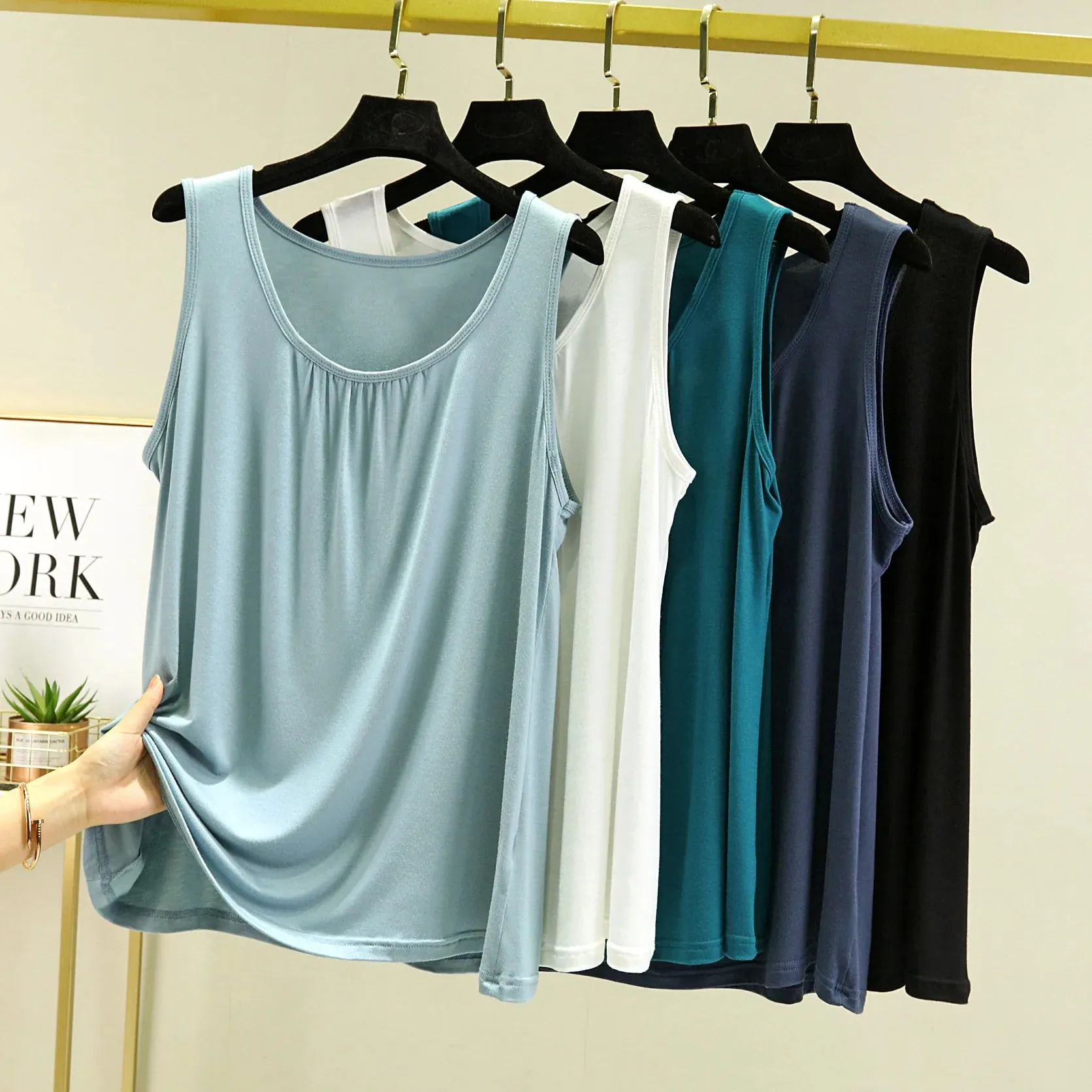 Summer Tank Tops Plus size O-neck Modal Pleated Camis wear inside Tee Tops sleeveless Casual Loose Top All match