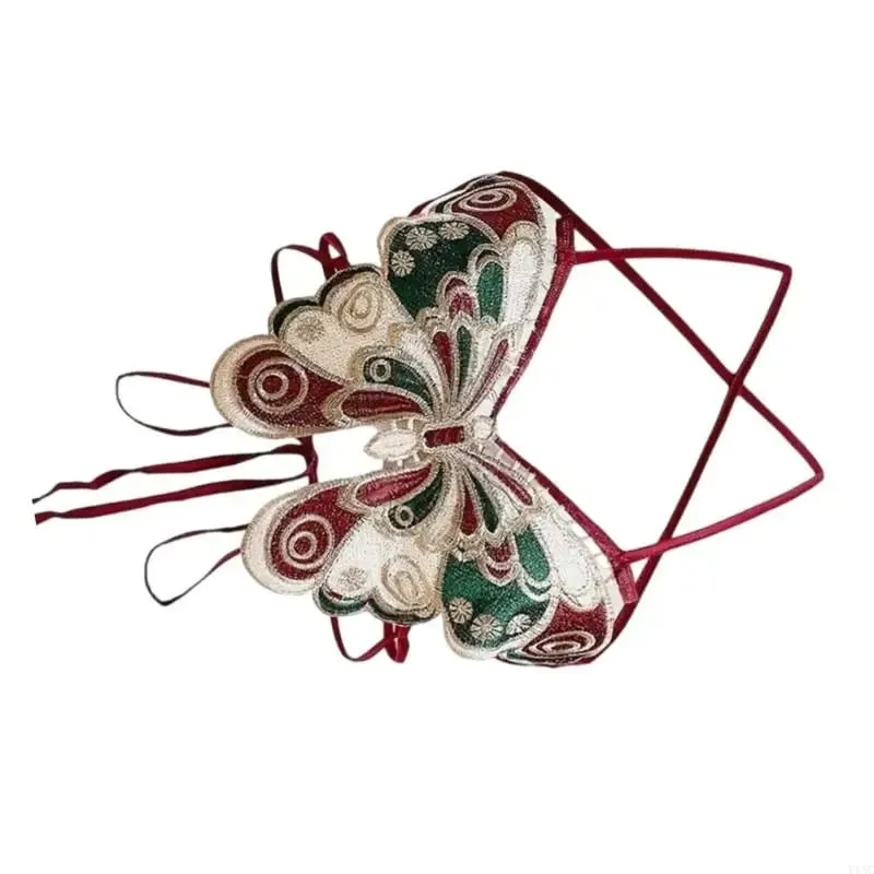 Y1AC Women Strappy Backless Beach Crop Top Butterfly Embroidery Halterneck Camisole — image 3