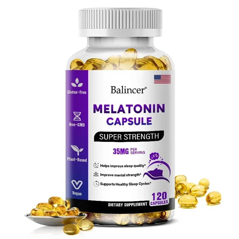 Contains 35 Mg Melatonin Capsules - Improve Insomnia Promote Sleep Quality & Alertness Help Deep Sleep 120 Capsules