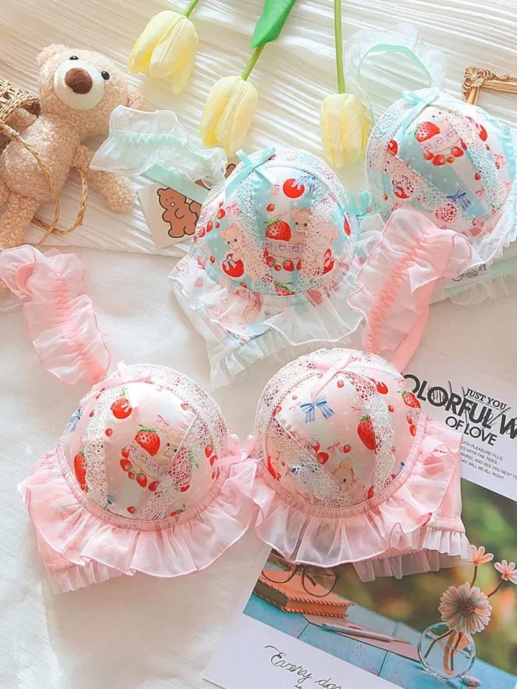 (Pure Want Wind) Princess Lolita Soft Cute Little Bear Underwear Cute Little Boob Push-up Bra Set Without Underwire — image 4