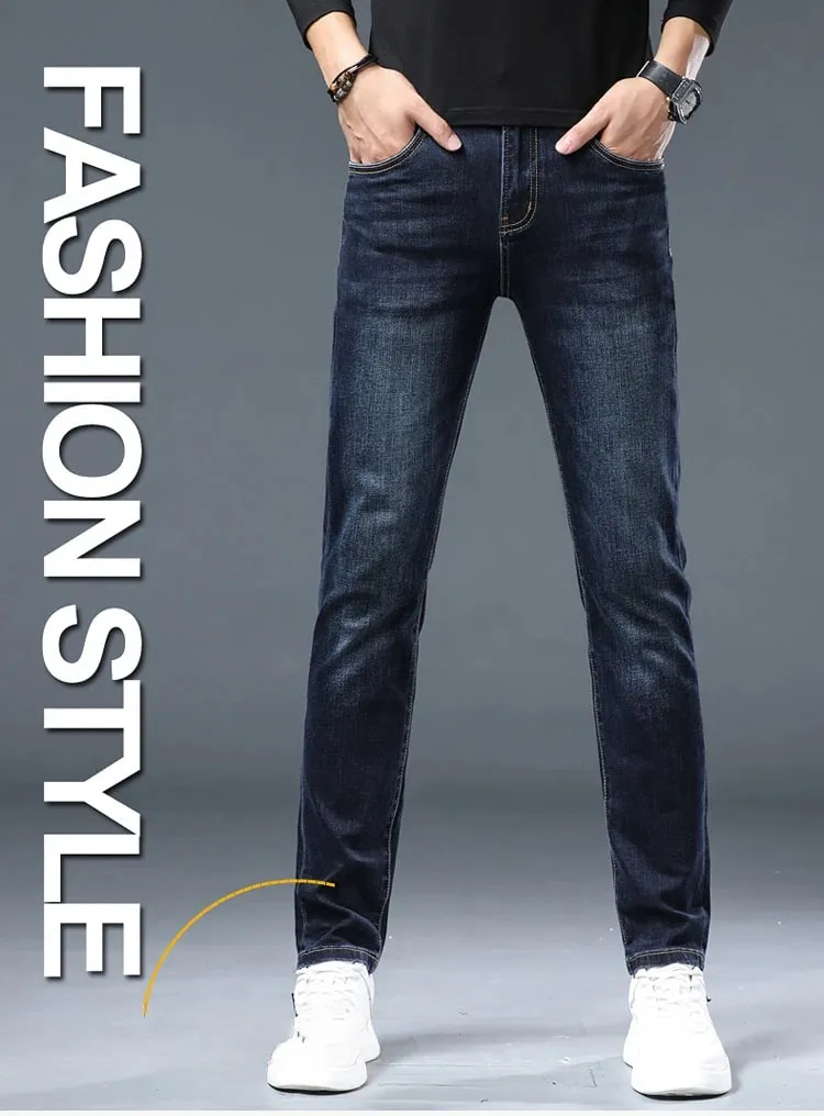 Men's Jeans Autumn Spring High-End Trendy Slim Fit Skinny Pants All-Matching Washed 2025 New Men's Denim Trousers
