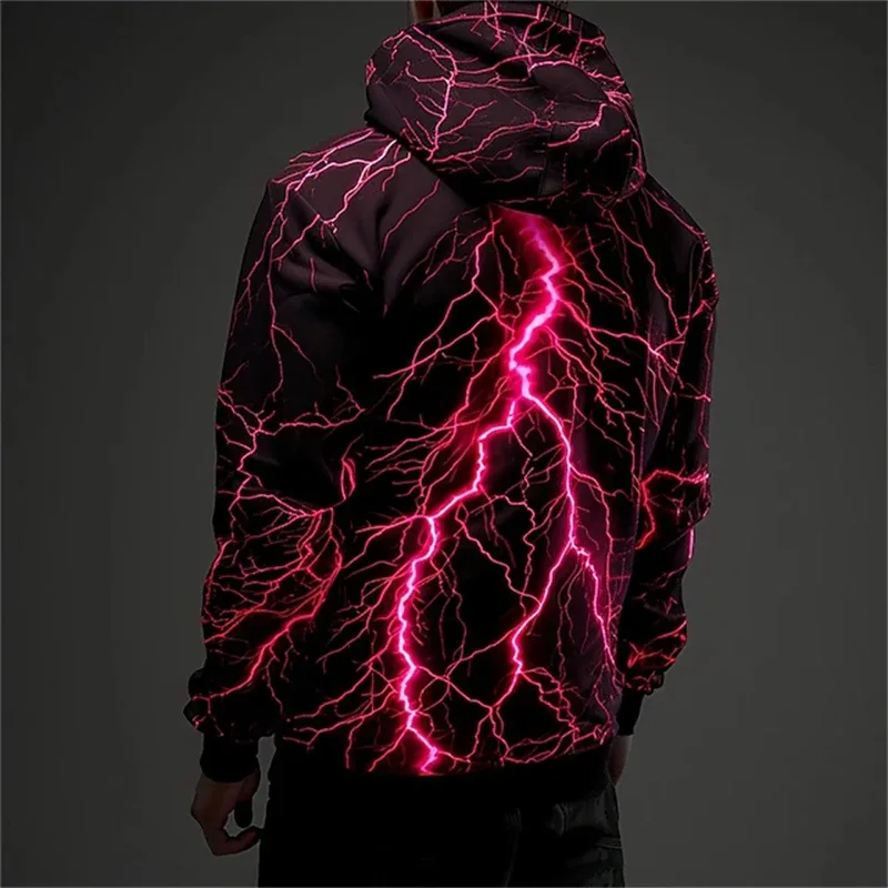 Vintage Men's Sweatshirt 3D Lightning Graphic Printing Casual Hoodies Spring Autumn Female Clothing Harajuku Oversized Pullovers — image 2