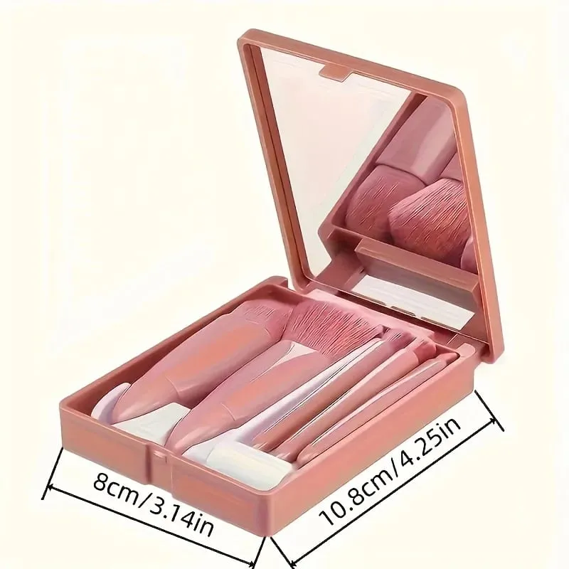 Set Kuas Rias 5 Buah Ramah Perjalanan dengan Cermin Kompak & Kotak Mini Kuas Eyeshadow & Bedak Longgar Serbaguna — image 3