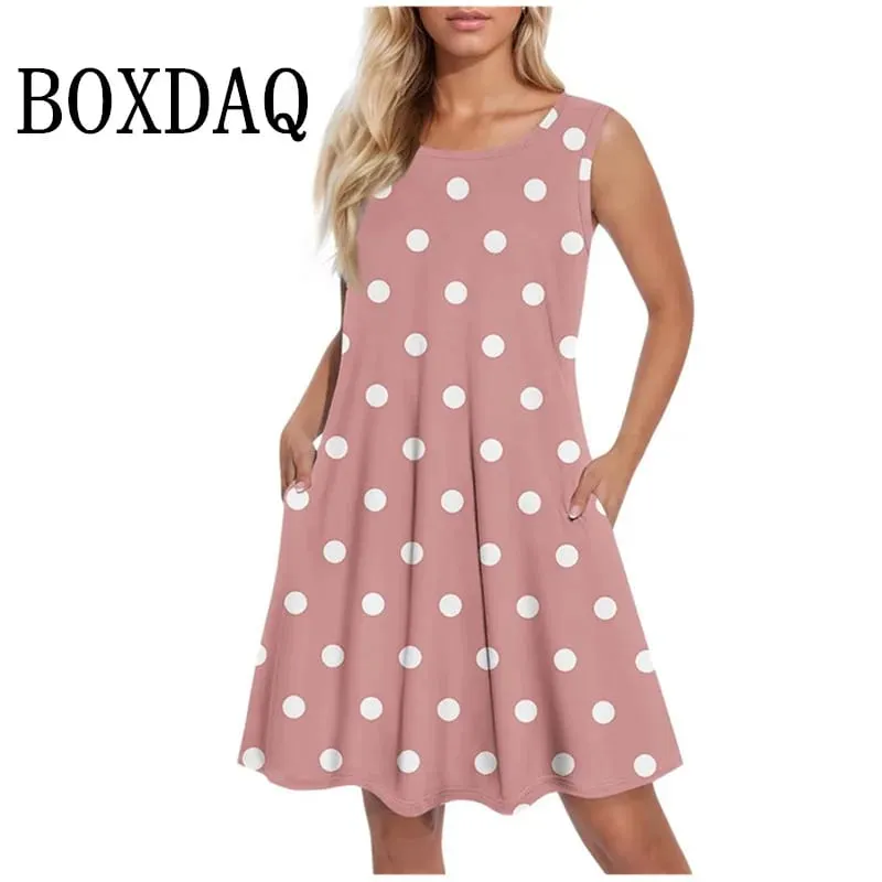 Polka Dots Pattern Fashion Women Mini Dresses Summer Sleeveless 3D Printed Street Ladies Trend Dress Plus Size Casual Vest Dress — image 6