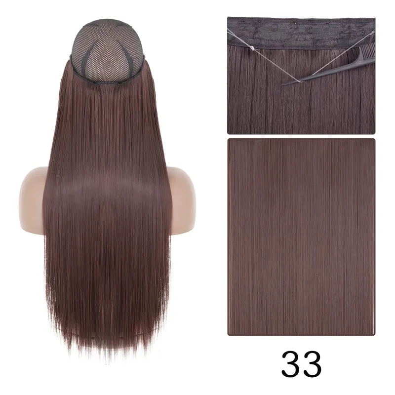 Synthetic Long Straight No Clip One Piece Hair Extension Natural Adjustable Line False Hairpiece For Women