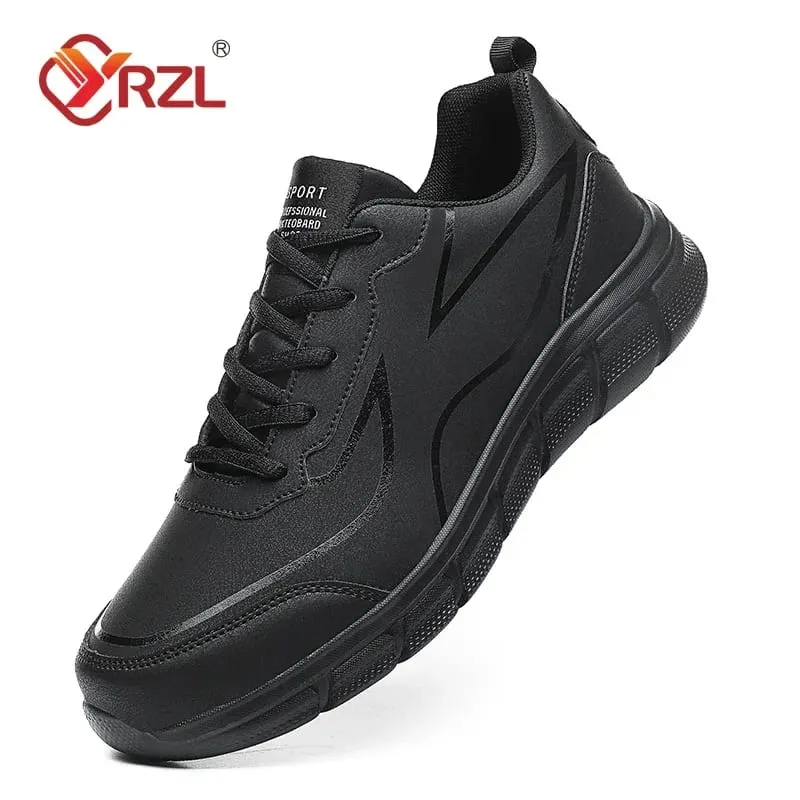 Black Running Shoes Leather Waterproof Athletic Sneakers Men Wear-resistant Men Walking Sport Shoes Comfortable Men Shoes — image 1