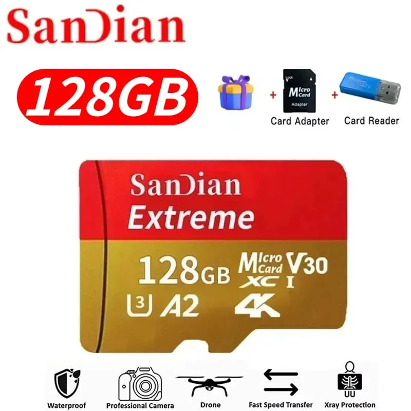 High-Speed Storge SD-kort 128GB Originalt Micro TF-kort 512GB Klasse 10 High Speed Transfer til kamera/pc/telefon